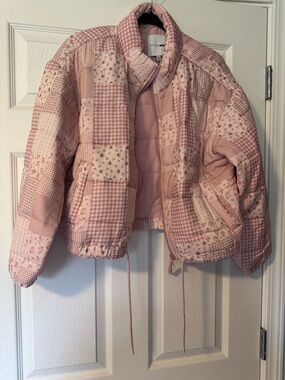 Fashion Nova Pink Patchwork Quilted Puffer Jacket
